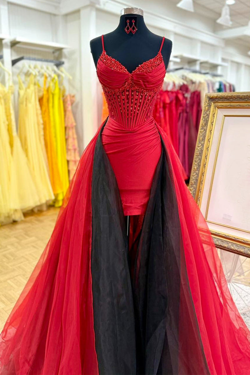 Load image into Gallery viewer, Sparkly Red Beaded Spaghetti Straps Tight Short Cocktail Dress with Cape