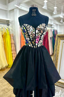 Load image into Gallery viewer, Sparkly Black A Line Spaghetti Straps Mirror Short Cocktail Dress