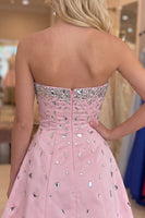 Load image into Gallery viewer, Pink Sparkly A-Line Strapless Short Cocktail Dress with Rhinestones