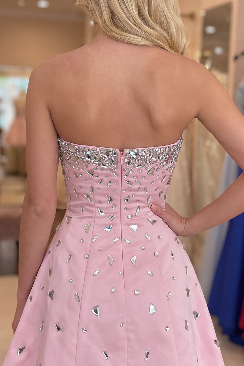 Load image into Gallery viewer, Pink Sparkly A-Line Strapless Short Cocktail Dress with Rhinestones