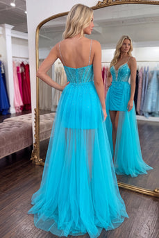 Turquoise Sparkly Corset Beaded Short Tight Cocktail Dress with Cape