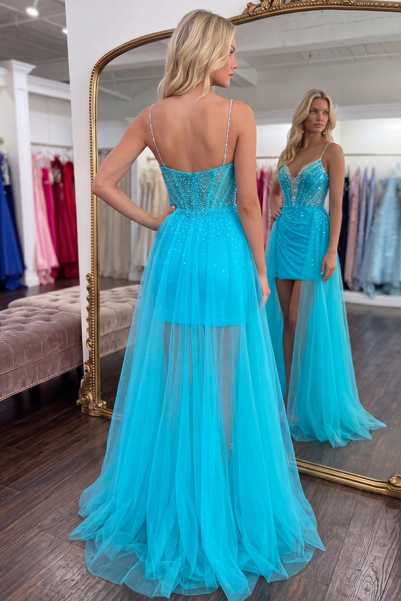 Load image into Gallery viewer, Turquoise Sparkly Corset Beaded Short Tight Cocktail Dress with Cape
