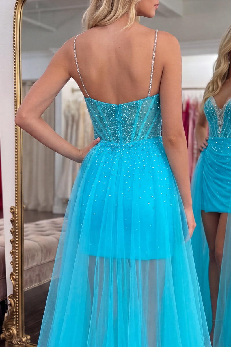 Load image into Gallery viewer, Turquoise Sparkly Corset Beaded Short Tight Cocktail Dress with Cape