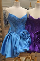 Load image into Gallery viewer, Pink Appliqued Corset Sweetheart Short Bubble Cocktail Dress with 3D Flower