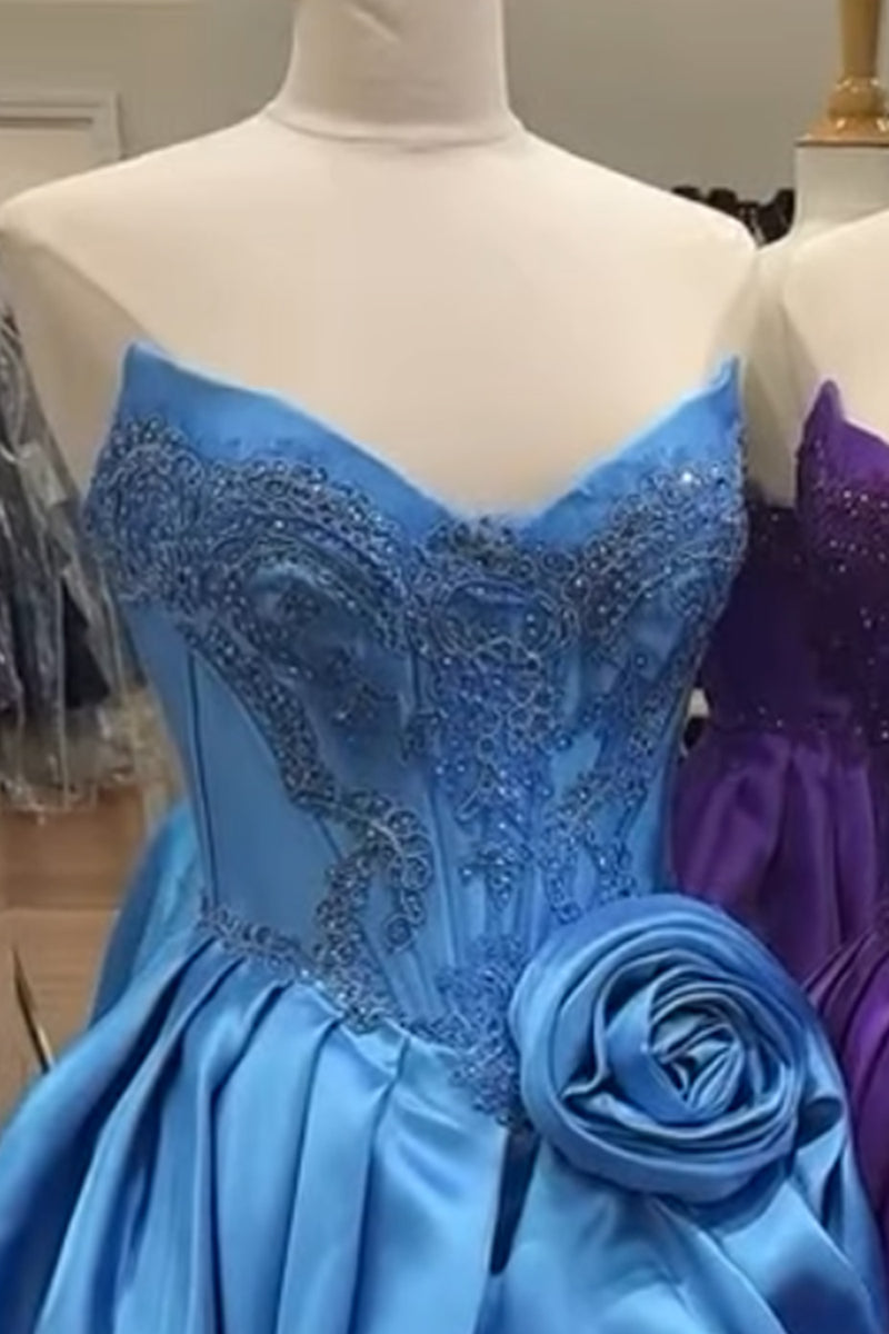 Load image into Gallery viewer, Pink Appliqued Corset Sweetheart Short Bubble Cocktail Dress with 3D Flower