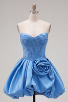 Load image into Gallery viewer, Dark Blue Corset Beaded A-Line Short Cocktail Dress with 3D Flower