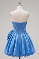 Load image into Gallery viewer, Dark Blue Corset Beaded A-Line Short Cocktail Dress with 3D Flower