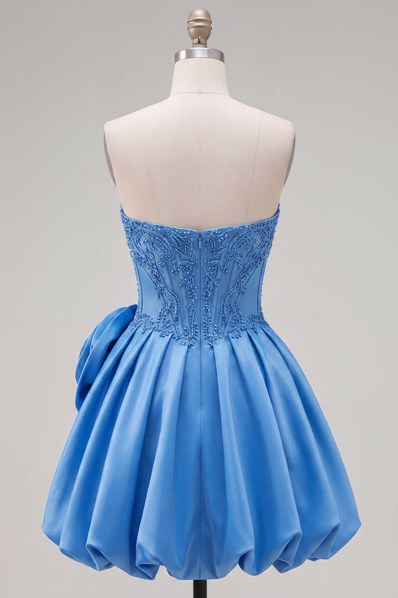 Load image into Gallery viewer, Dark Blue Corset Beaded A-Line Short Cocktail Dress with 3D Flower