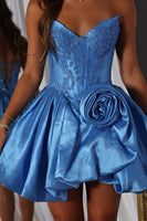 Load image into Gallery viewer, Dark Blue Corset Beaded A-Line Short Cocktail Dress with 3D Flower