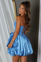 Load image into Gallery viewer, Dark Blue Corset Beaded A-Line Short Cocktail Dress with 3D Flower