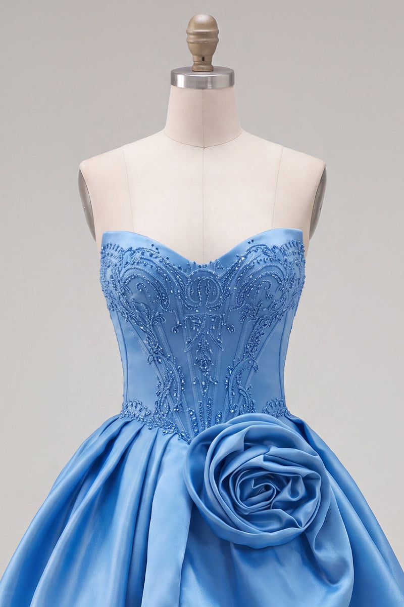 Load image into Gallery viewer, Dark Blue Corset Beaded A-Line Short Cocktail Dress with 3D Flower