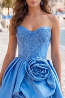 Load image into Gallery viewer, Dark Blue Corset Beaded A-Line Short Cocktail Dress with 3D Flower