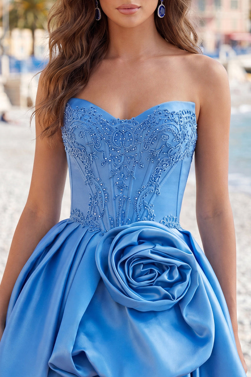 Load image into Gallery viewer, Dark Blue Corset Beaded A-Line Short Cocktail Dress with 3D Flower