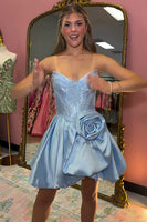 Load image into Gallery viewer, Dark Blue Corset Beaded A-Line Short Cocktail Dress with 3D Flower