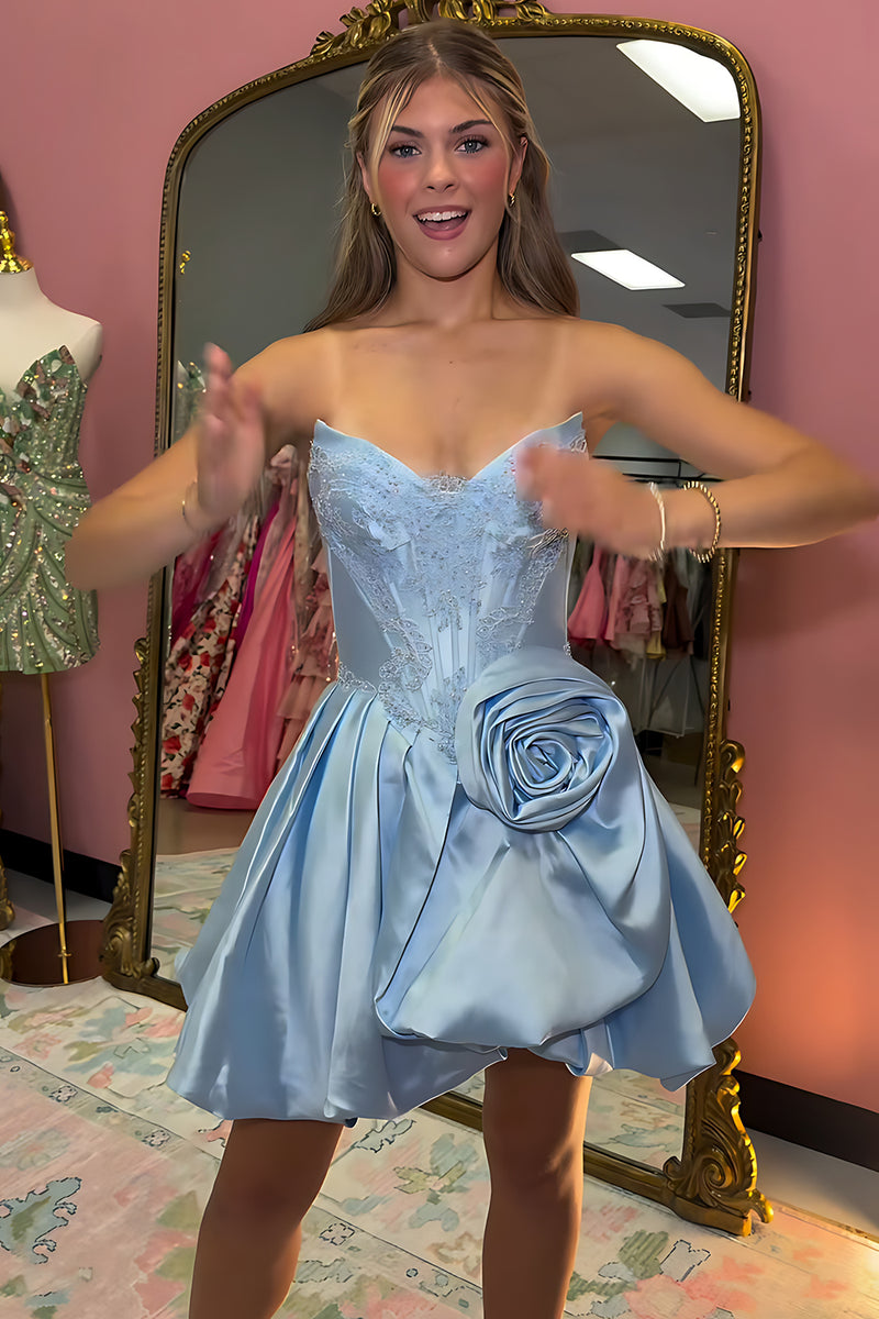 Load image into Gallery viewer, Dark Blue Corset Beaded A-Line Short Cocktail Dress with 3D Flower
