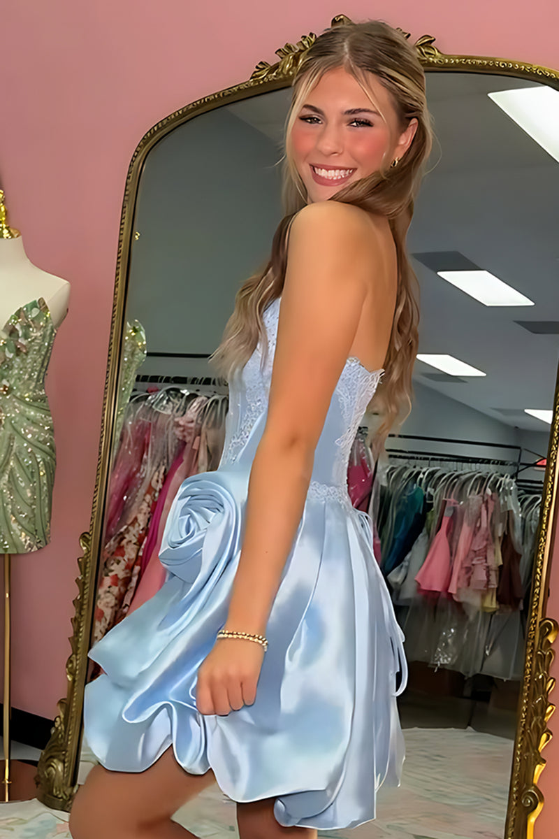 Load image into Gallery viewer, Dark Blue Corset Beaded A-Line Short Cocktail Dress with 3D Flower