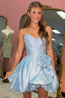 Load image into Gallery viewer, Dark Blue Corset Beaded A-Line Short Cocktail Dress with 3D Flower