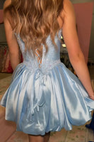 Load image into Gallery viewer, Dark Blue Corset Beaded A-Line Short Cocktail Dress with 3D Flower
