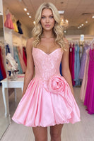 Load image into Gallery viewer, Pink Appliqued Corset Sweetheart Short Bubble Cocktail Dress with 3D Flower