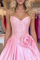 Load image into Gallery viewer, Pink Appliqued Corset Sweetheart Short Bubble Cocktail Dress with 3D Flower