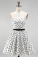 Load image into Gallery viewer, Black and White Polka Dots A-Line Sweetheart Short Cocktail  Dress