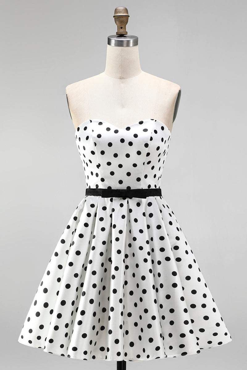Load image into Gallery viewer, Black and White Polka Dots A-Line Sweetheart Short Cocktail  Dress