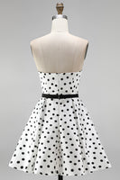 Load image into Gallery viewer, Black and White Polka Dots A-Line Sweetheart Short Cocktail  Dress