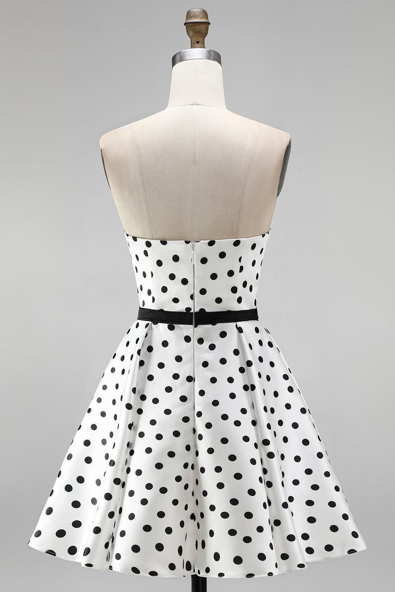 Load image into Gallery viewer, Black and White Polka Dots A-Line Sweetheart Short Cocktail  Dress