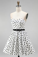 Load image into Gallery viewer, Black and White Polka Dots A-Line Sweetheart Short Cocktail  Dress