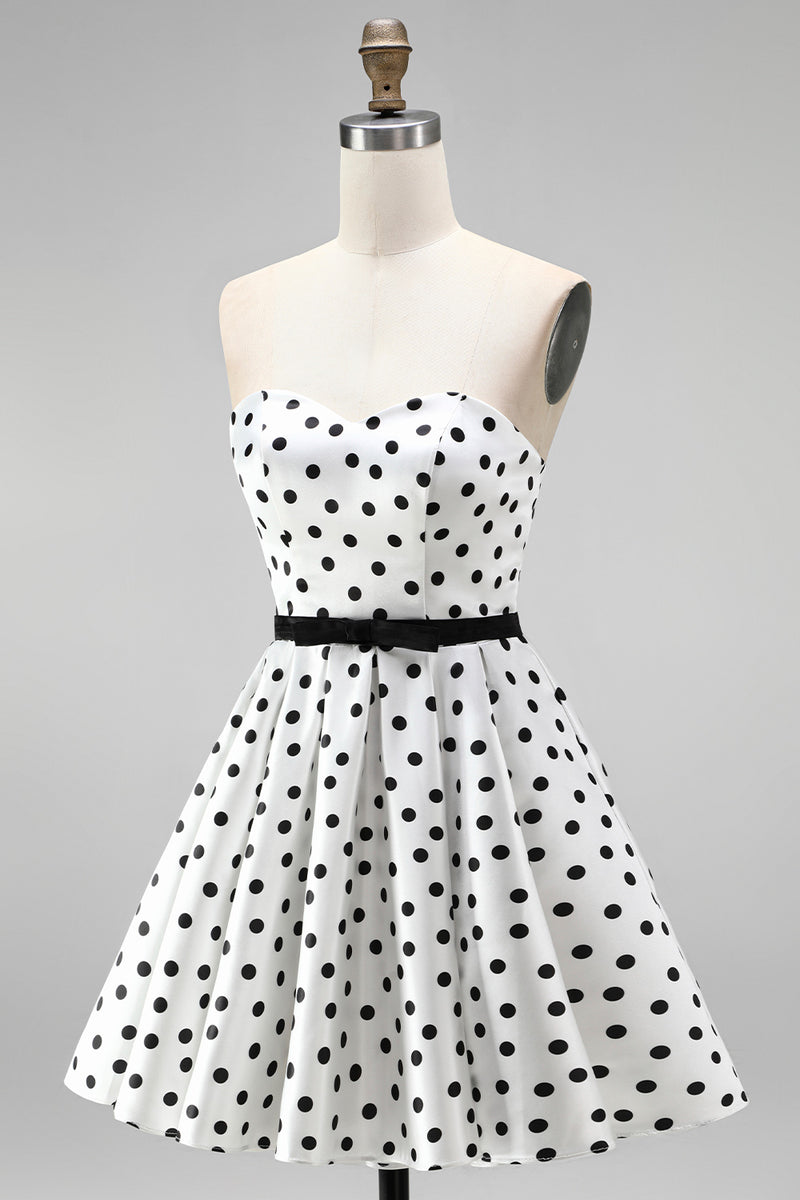 Load image into Gallery viewer, Black and White Polka Dots A-Line Sweetheart Short Cocktail  Dress