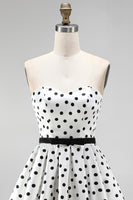 Load image into Gallery viewer, Black and White Polka Dots A-Line Sweetheart Short Cocktail  Dress