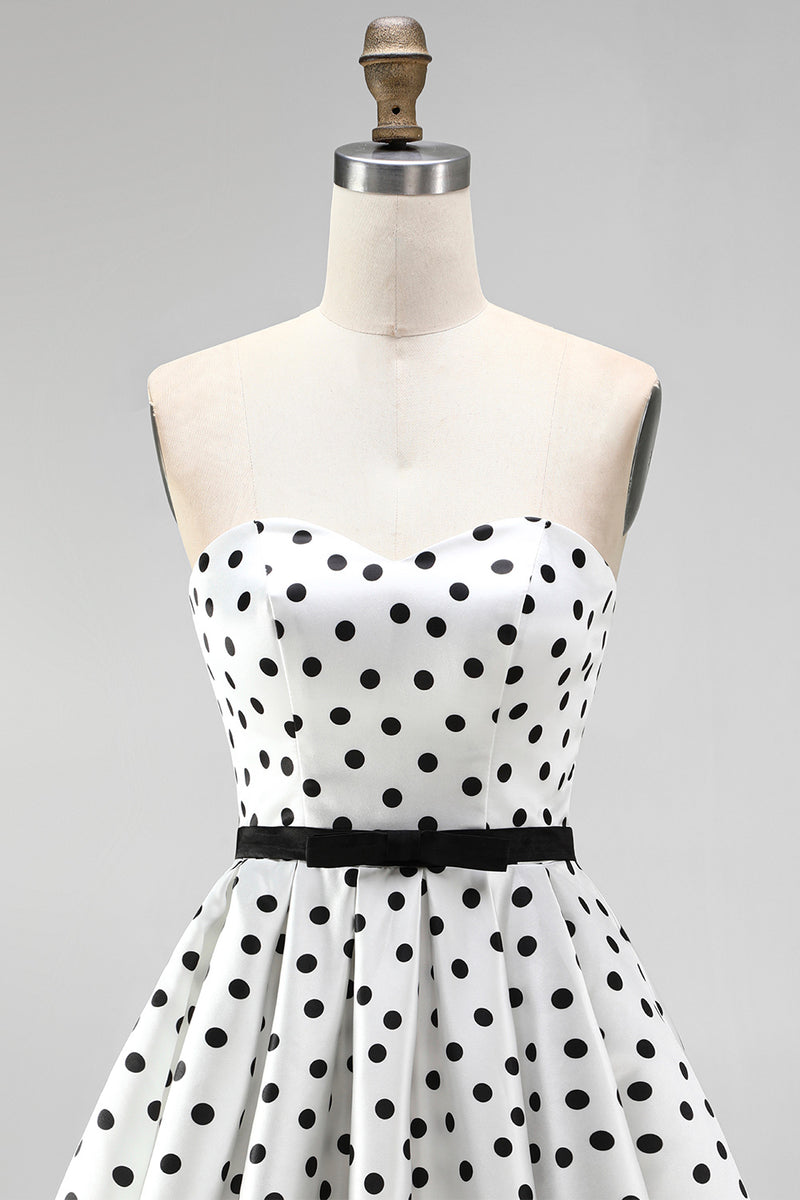 Load image into Gallery viewer, Black and White Polka Dots A-Line Sweetheart Short Cocktail  Dress