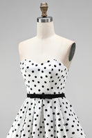 Load image into Gallery viewer, Black and White Polka Dots A-Line Sweetheart Short Cocktail  Dress