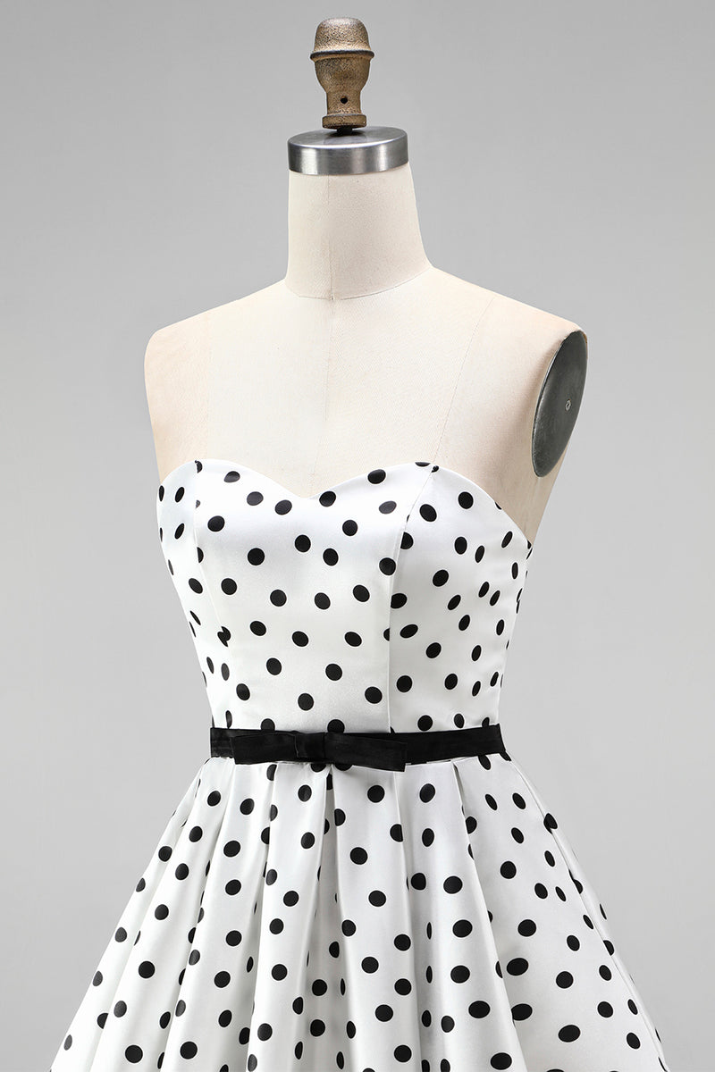 Load image into Gallery viewer, Black and White Polka Dots A-Line Sweetheart Short Cocktail  Dress