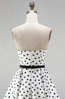 Load image into Gallery viewer, Black and White Polka Dots A-Line Sweetheart Short Cocktail  Dress
