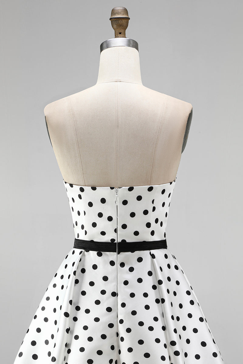 Load image into Gallery viewer, Black and White Polka Dots A-Line Sweetheart Short Cocktail  Dress
