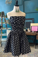 Load image into Gallery viewer, Black and White Polka Dots Corset A-Line Strapless Short Cocktail Dress