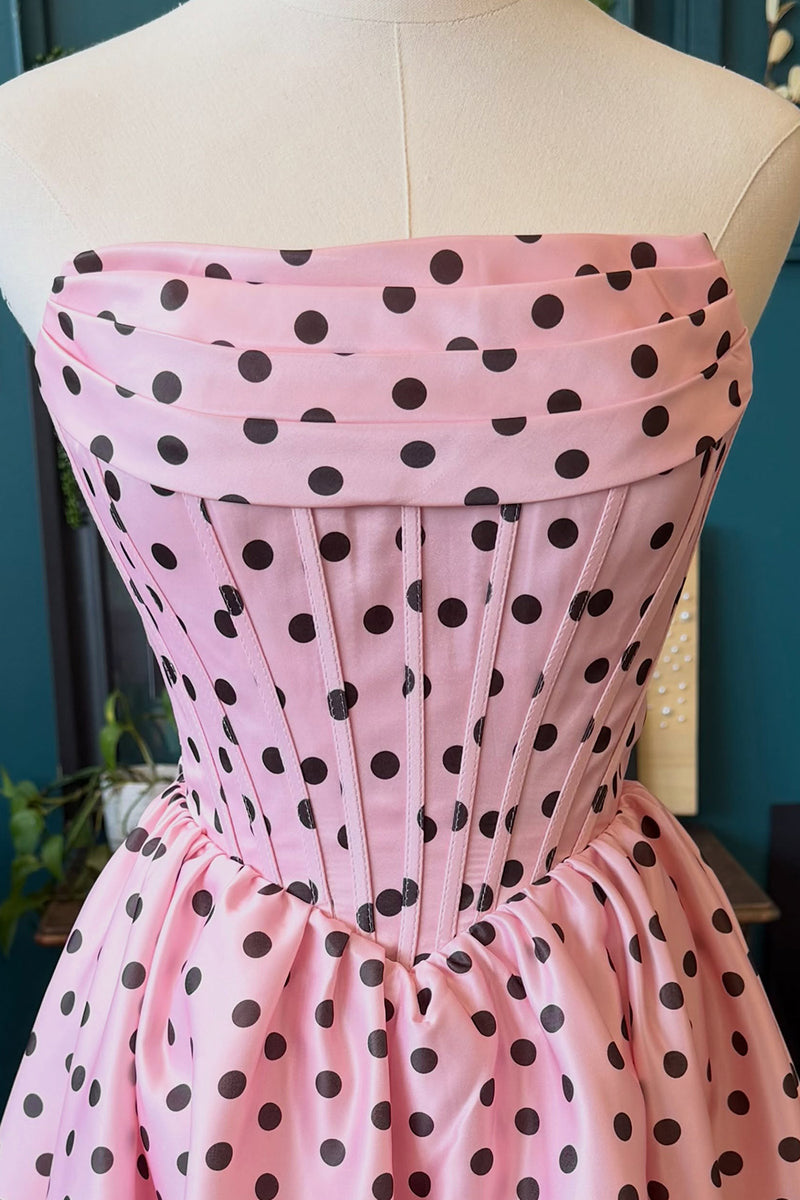 Load image into Gallery viewer, Black and White Polka Dots Corset A-Line Strapless Short Cocktail Dress
