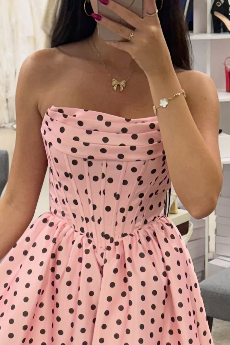 Load image into Gallery viewer, Black and White Polka Dots Corset A-Line Strapless Short Cocktail Dress