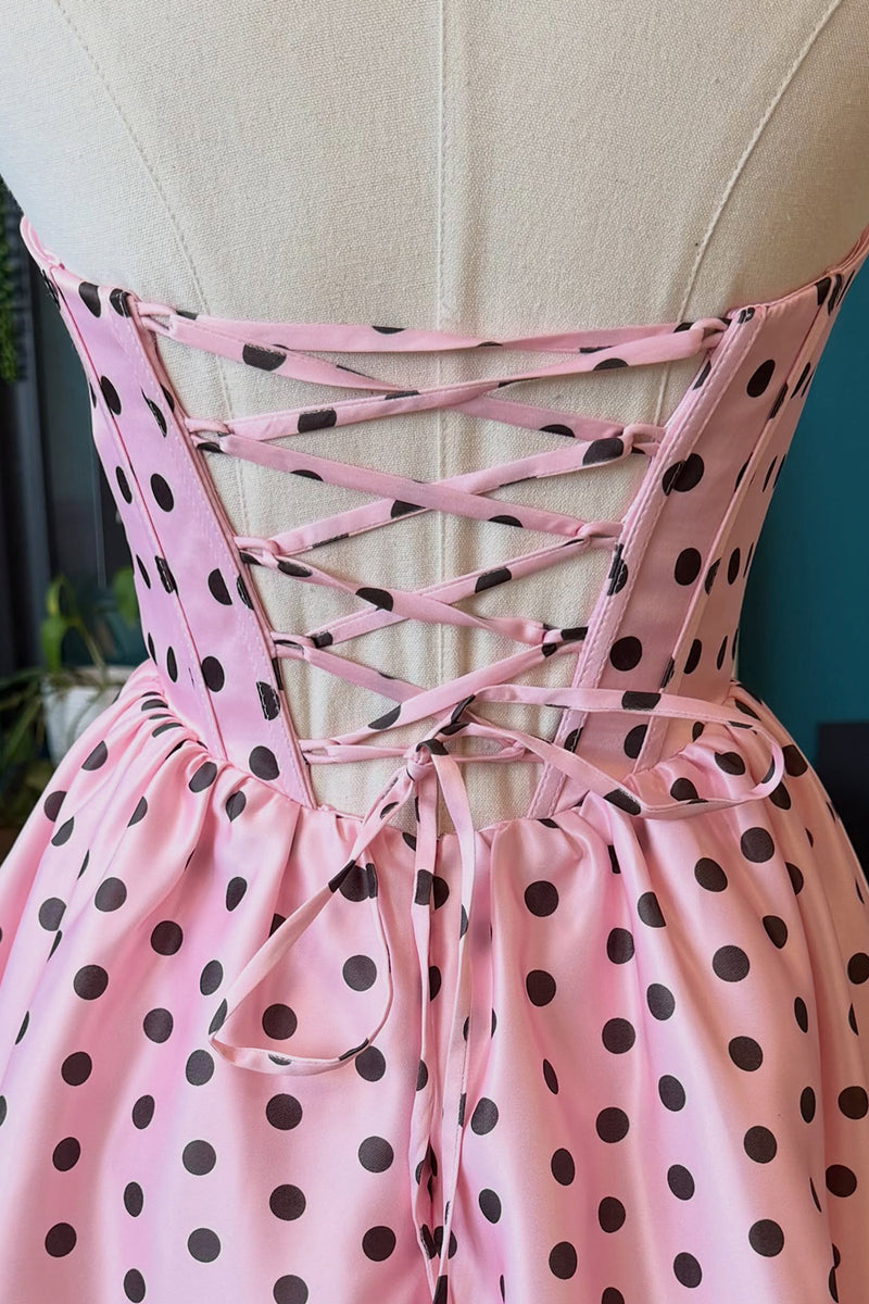 Load image into Gallery viewer, Black and White Polka Dots Corset A-Line Strapless Short Cocktail Dress