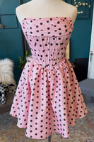 Load image into Gallery viewer, Black and White Polka Dots Corset A-Line Strapless Short Cocktail Dress