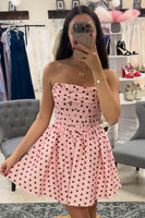 Load image into Gallery viewer, Black and White Polka Dots Corset A-Line Strapless Short Cocktail Dress