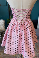 Load image into Gallery viewer, Black and White Polka Dots Corset A-Line Strapless Short Cocktail Dress