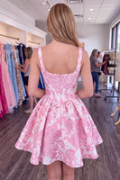 Load image into Gallery viewer, Pink Floral Corset A-Line Short Cocktail Dress
