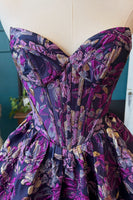 Load image into Gallery viewer, Purple Floral Corset Short A Line Bubble Cocktail Dress