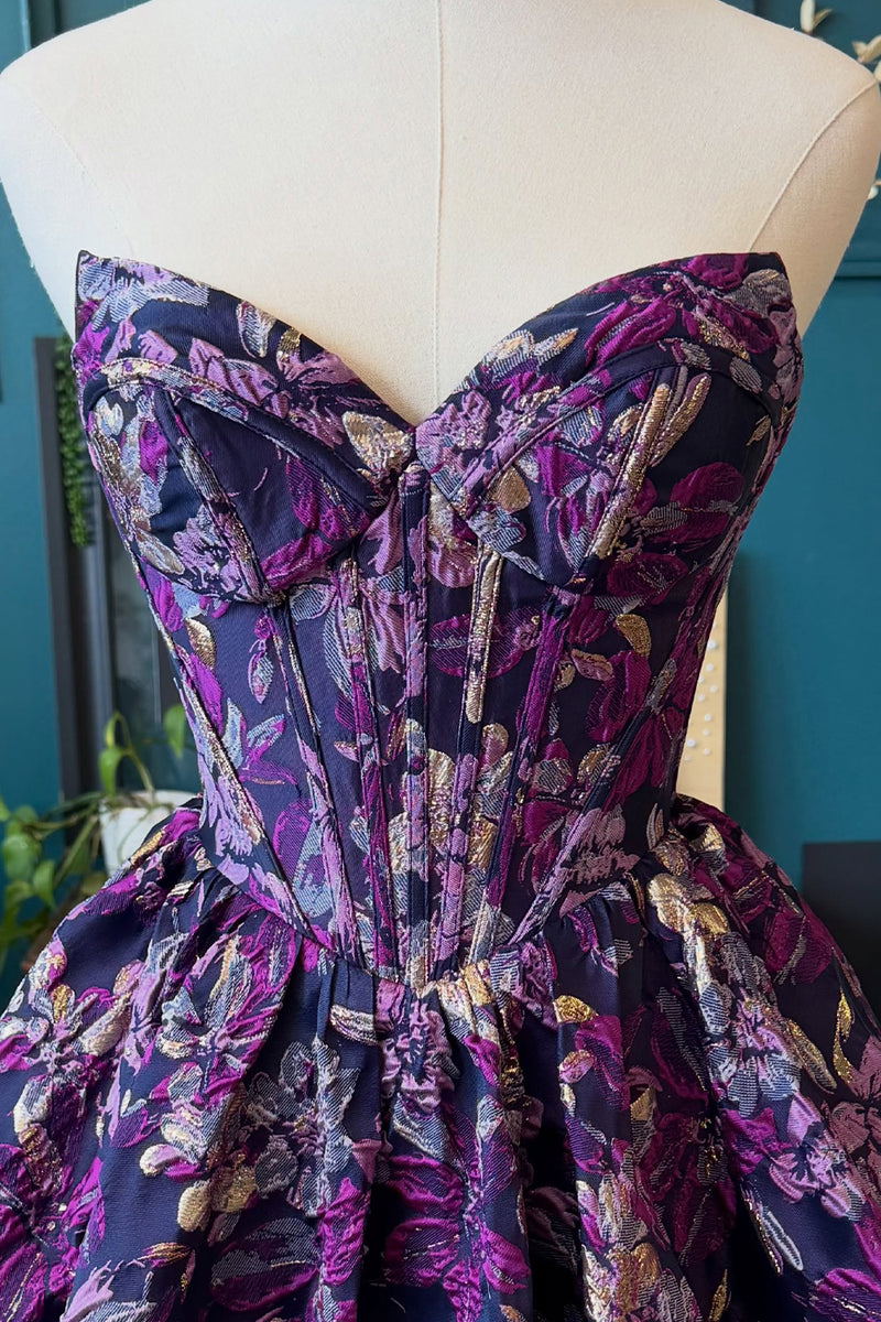 Load image into Gallery viewer, Purple Floral Corset Short A Line Bubble Cocktail Dress