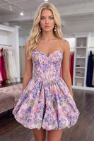 Load image into Gallery viewer, Purple Floral Corset Short A Line Bubble Cocktail Dress