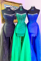 Load image into Gallery viewer, Green Sparkly Beaded Corset Short Cocktail Dress with Cape