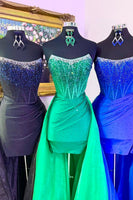 Load image into Gallery viewer, Green Sparkly Beaded Corset Short Cocktail Dress with Cape