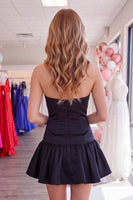 Load image into Gallery viewer, Black and Pink Strapless A Line Short Cocktail Dress